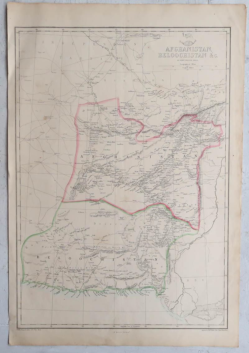 Große Original-Antike antike Karte von Afghanistan. Edward Weller, 1861 (Viktorianisch) im Angebot
