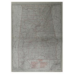 Large Original Antique Map of Alabama by Rand McNally, circa 1900