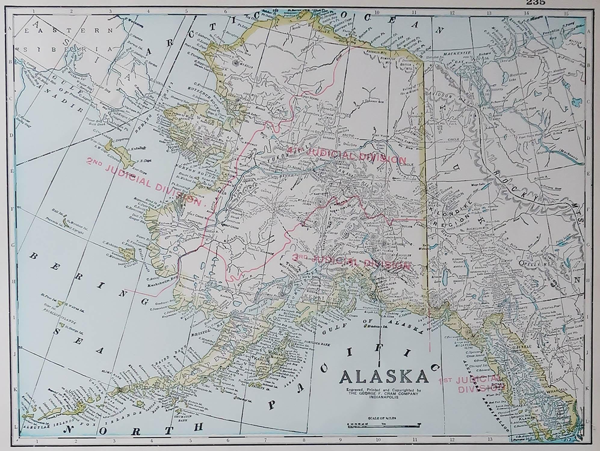 Fabulous map of Alaska

Original color

Engraved and printed by the George F. Cram Company, Indianapolis.

Published, C.1900

Unframed

Free shipping.