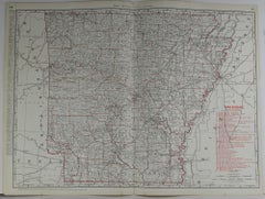 Large Original Antique Map of Arkansas by Rand McNally, circa 1900