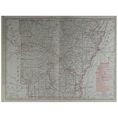 Large Original Antique Map of Arkansas by Rand McNally, circa 1900