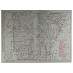 Grande carte ancienne de l'Arkansas par Rand McNally, circa 1900