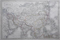 Large Original Antique Map of Asia by Sidney Hall, 1847