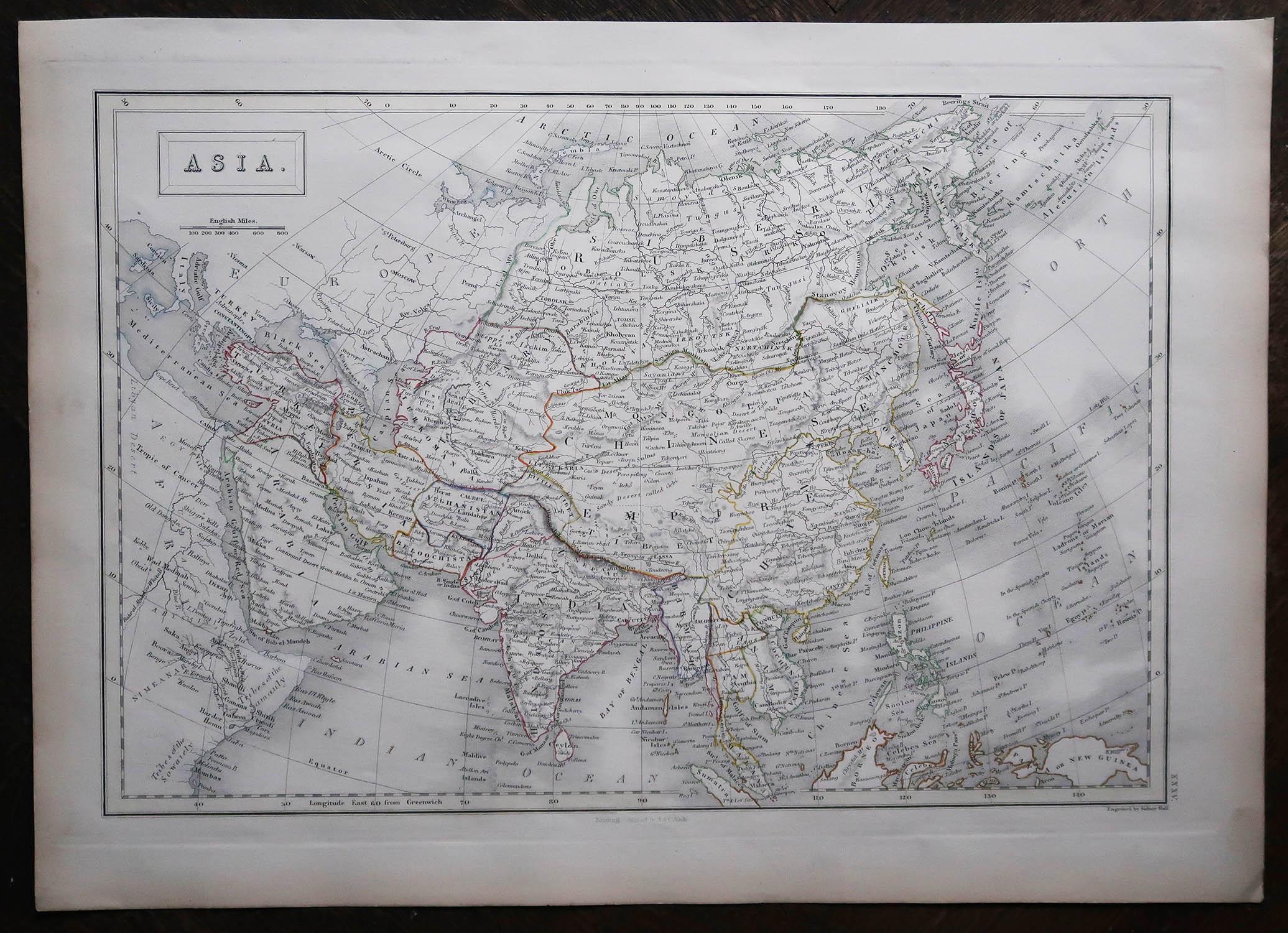 Écossais Grande carte ancienne d'Asie de Sidney Hall, 1847 en vente