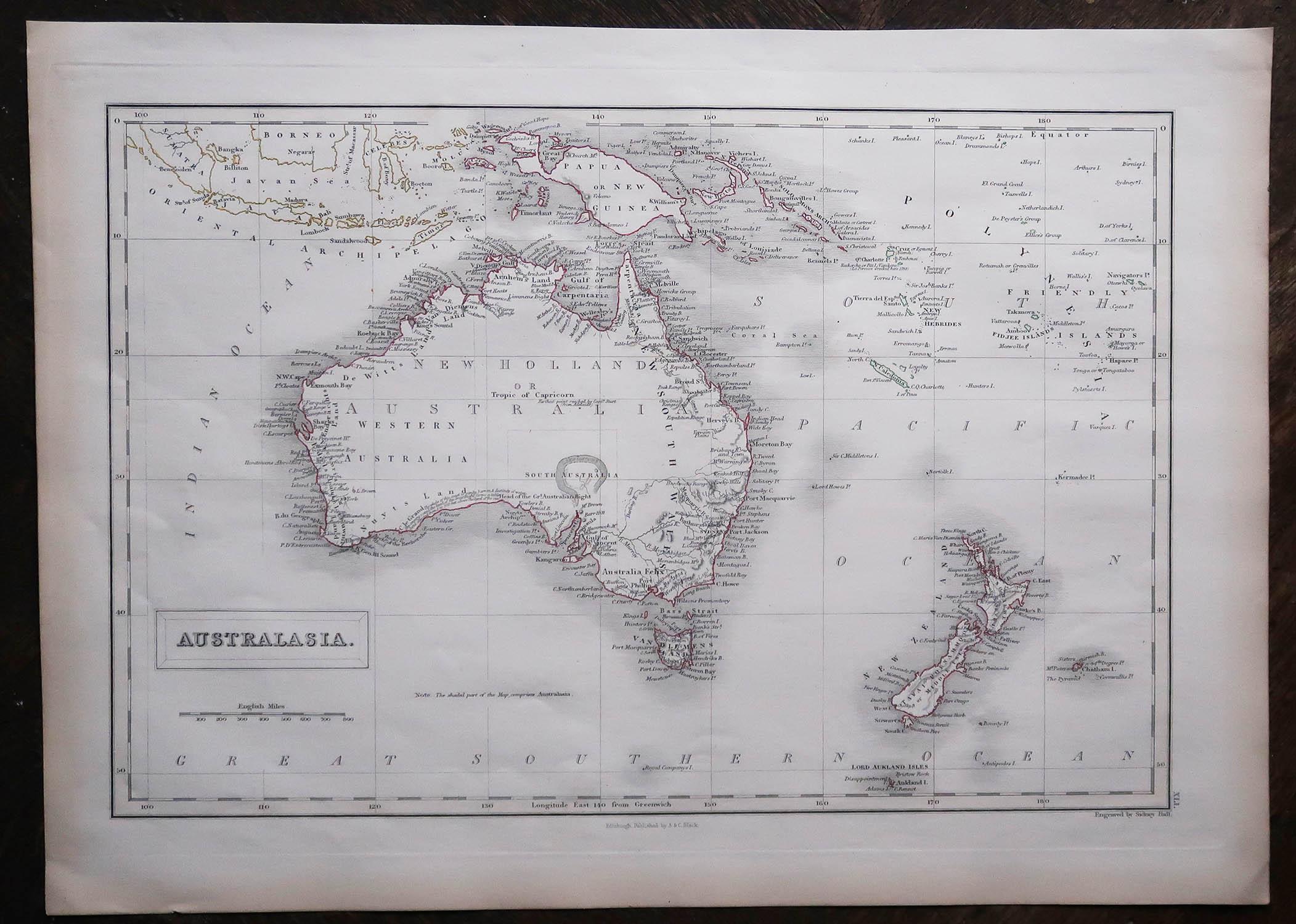 Scottish Large Original Antique Map of Australia by Sidney Hall, 1847 For Sale