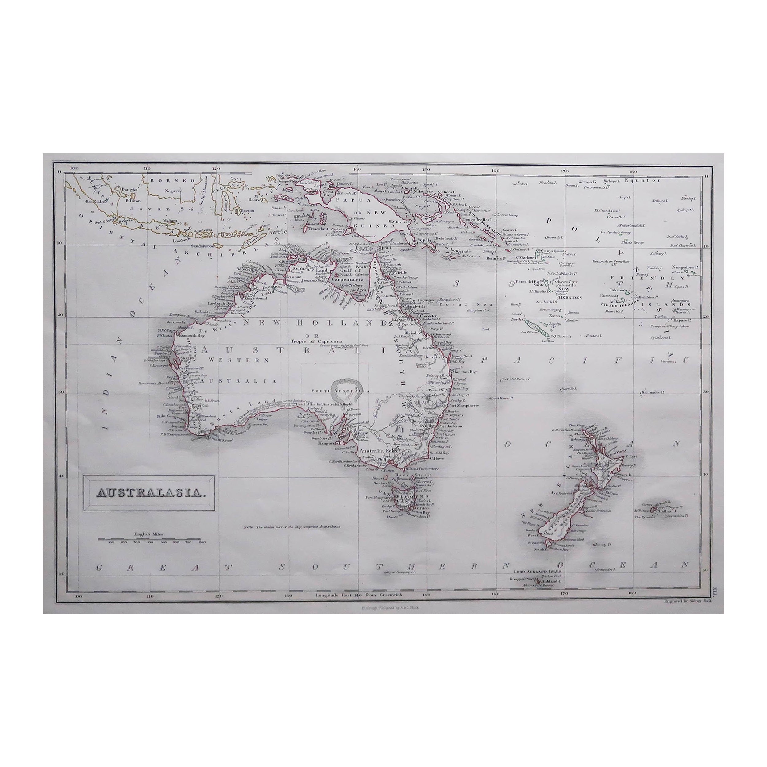 Grande mappa antica originale dell'Australia di Sidney Hall, 1847 in vendita