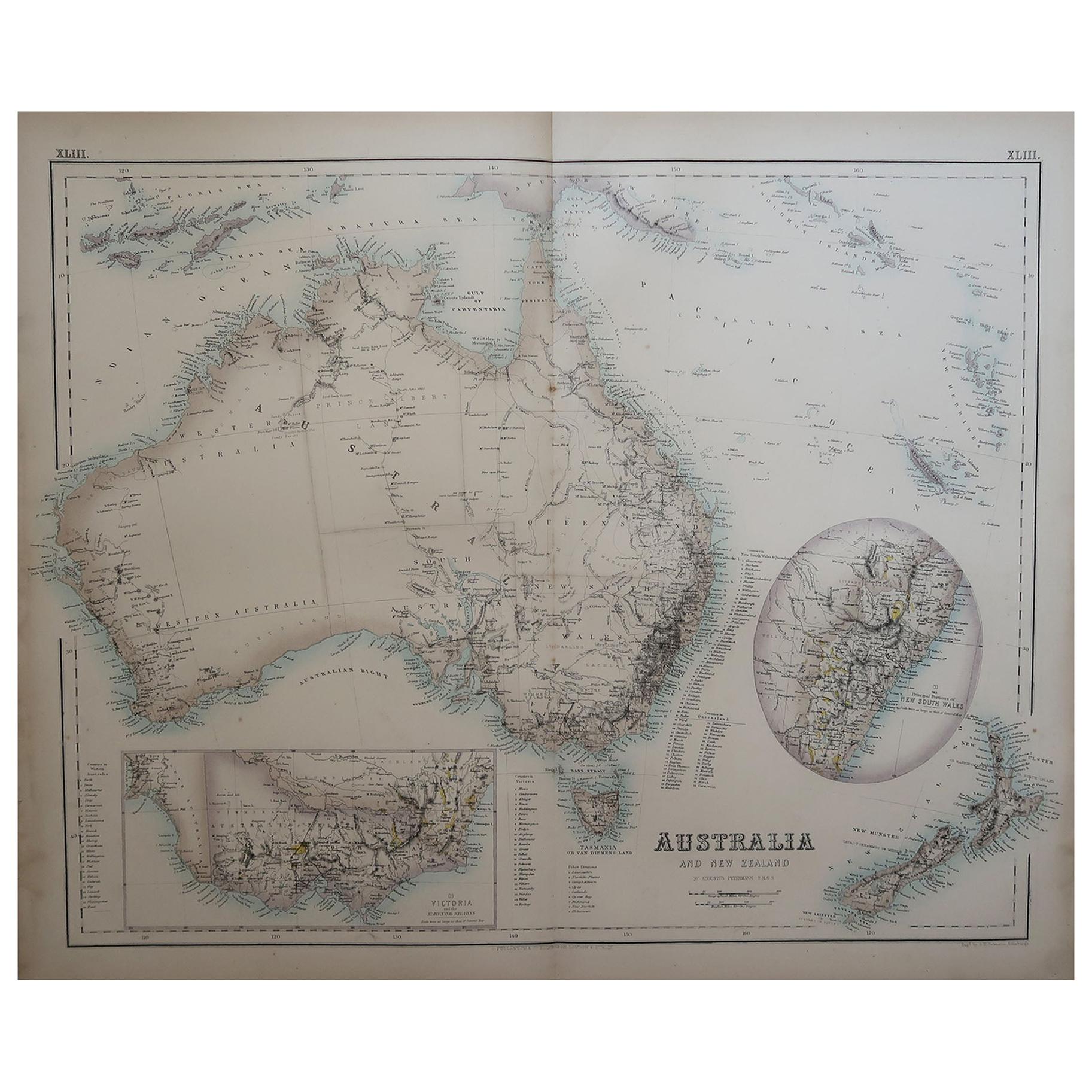 Large Original Antique Map of Australia, Fullarton, C.1870