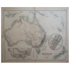 Grande carte ancienne d'Australie, Fullarton, C.1870