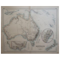 Grande carte ancienne originale d'Australie, Fullarton, C.1870