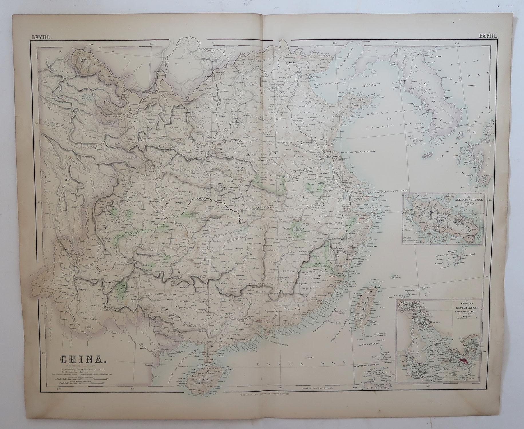 Écossais Grande carte ancienne originale de Chine, Fullarton, C.1870 en vente