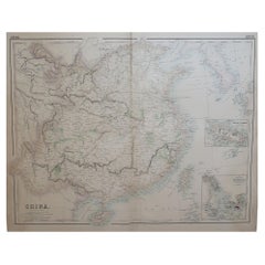 Grande mappa antica originale della Cina, Fullarton, 1870 ca.