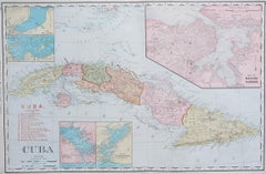 Large Original Antique Map of Cuba, 1894