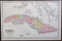 Large Original Antique Map of Cuba, 1894