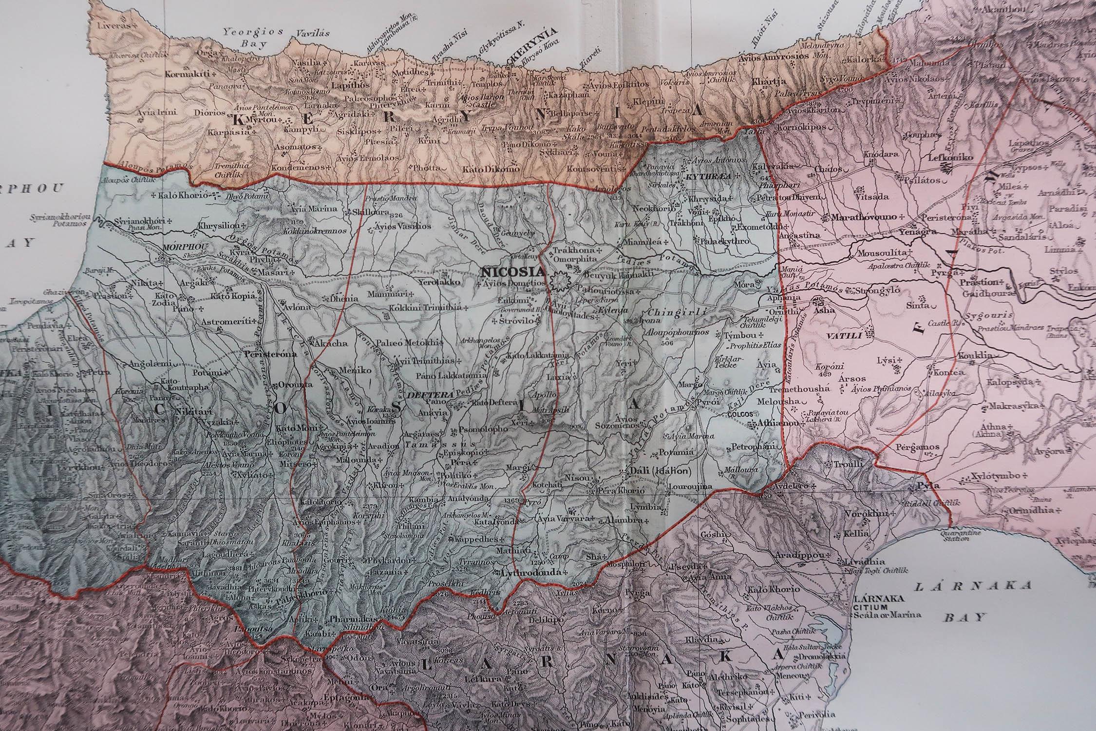 Other Large Original Antique Map of Cyprus. 1894 For Sale