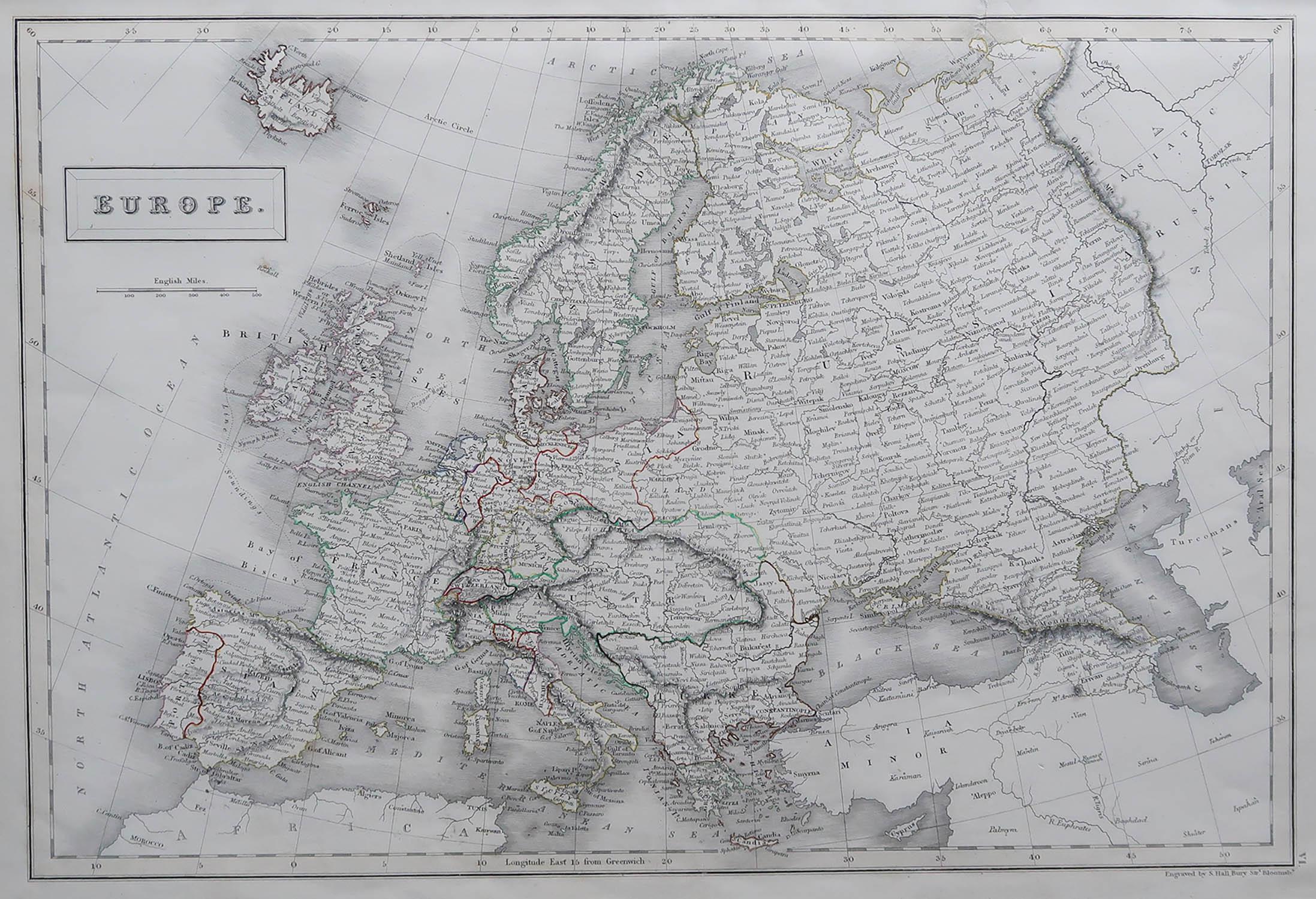 Tolle Karte von Europa

Gezeichnet und gestochen von Sidney Hall

Stahlstich 

Original-Farbumriss

Herausgegeben von A & C Black. 1847

Ungerahmt

Kostenloser Versand.

