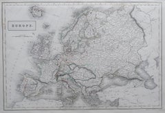 Grande mappa antica originale dell'Europa di Sidney Hall, 1847