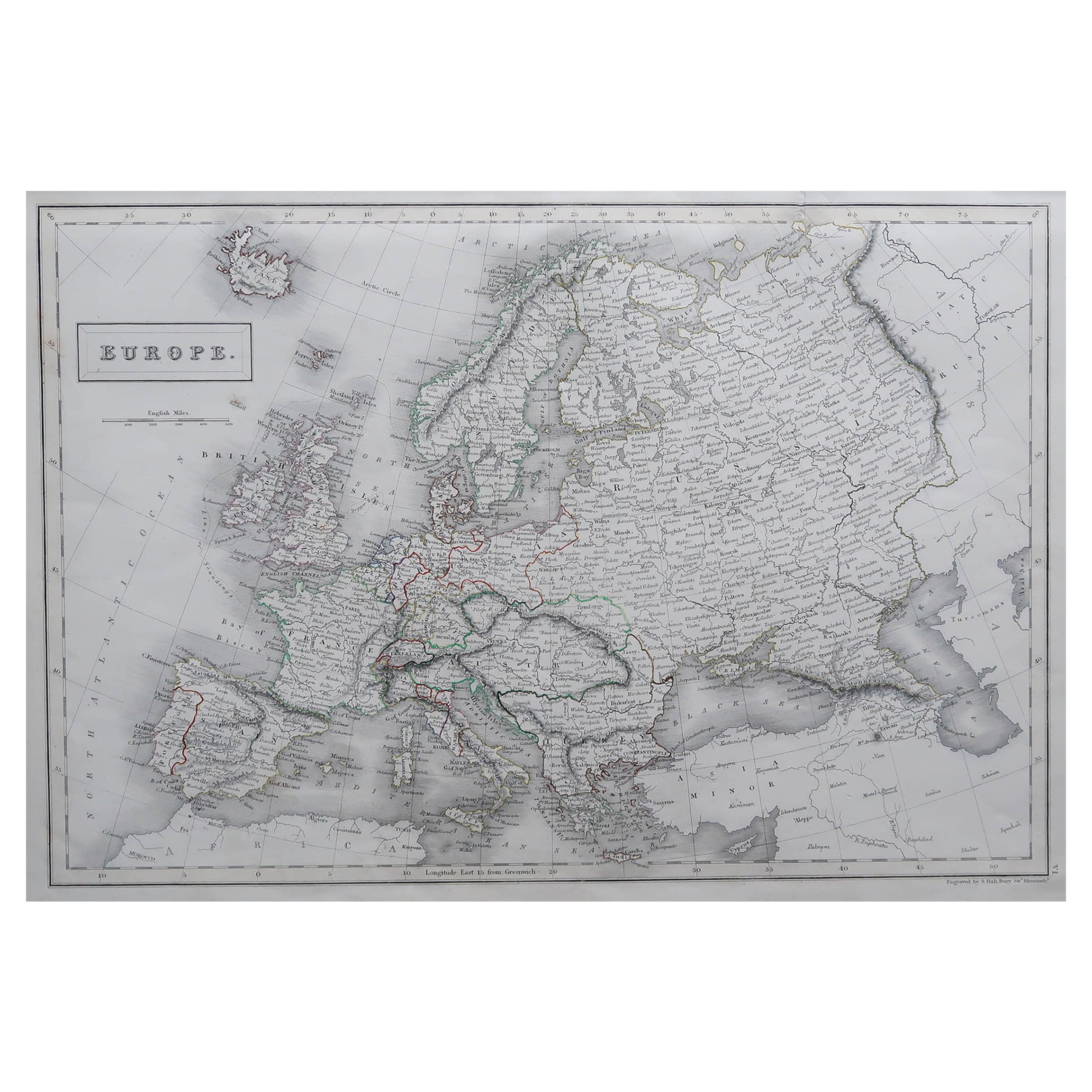 Grande carte ancienne originale d'Europe par Sidney Hall, 1847