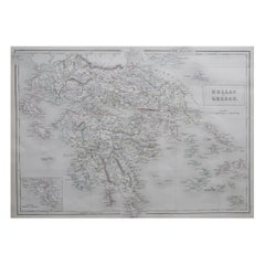Large Original Antique Map of Greece by Sidney Hall, 1847
