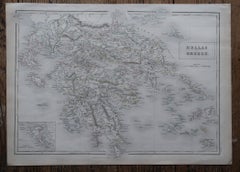 Große Original-Antike Karte von Griechenland von Sidney Hall, 1847