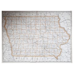 Large Original Antique Map of Iowa, USA, 1894