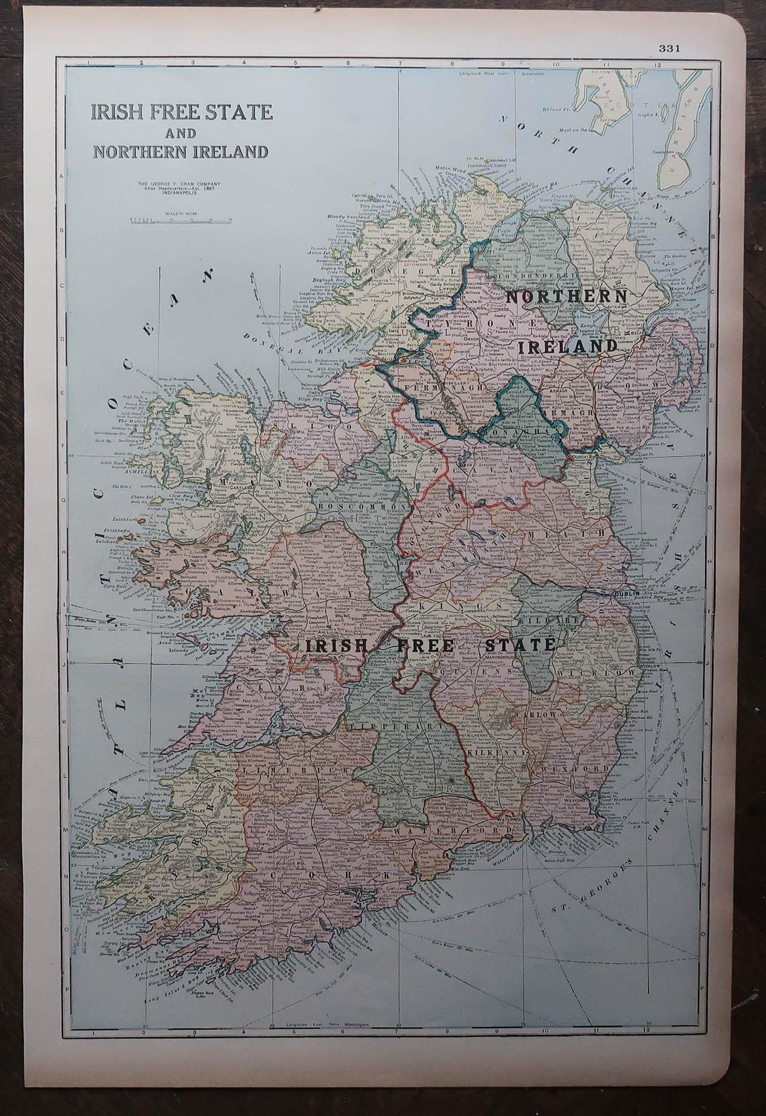 Große Original-Antike Original-Karte von Irland. C.1900 (Sonstiges) im Angebot