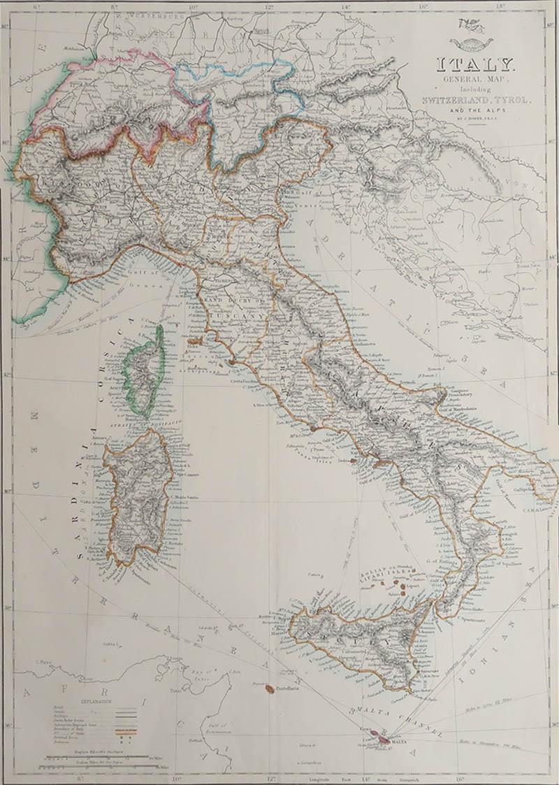 Grande carte de l'Italie

Gravure lithographique de John Dower

Couleur originale

Publié, 1861

Non encadré

Bon état / réparation au coin supérieur droit visible sur la dernière image. 



 
 