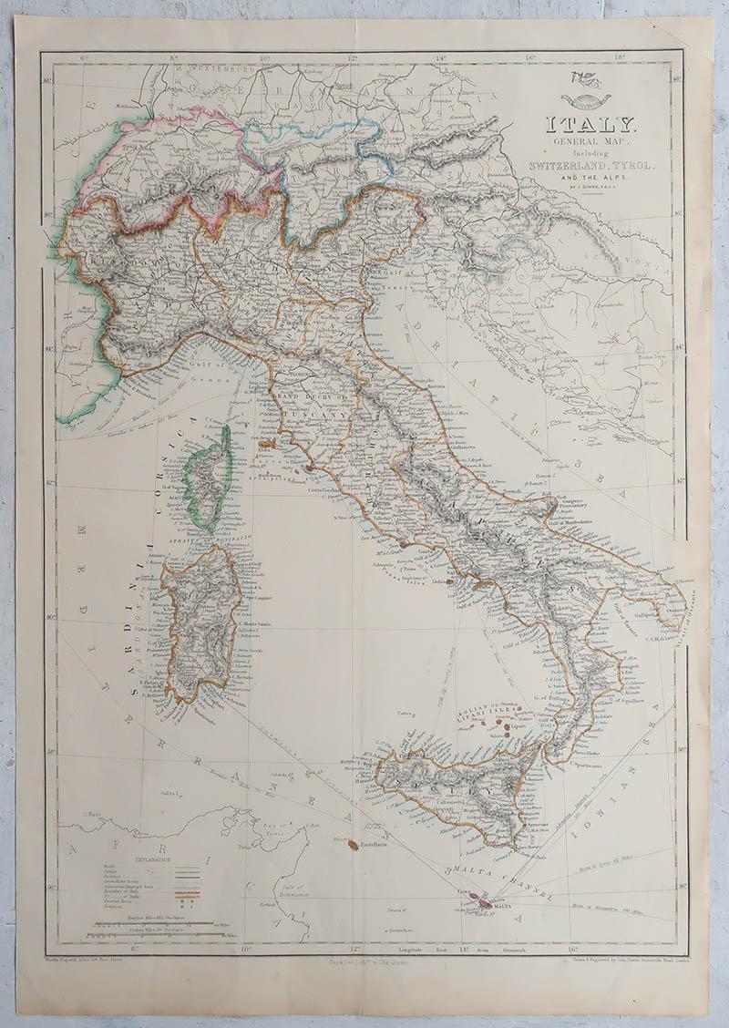 Victorien Grande carte ancienne originale d'Italie. I Johns, 1861 en vente