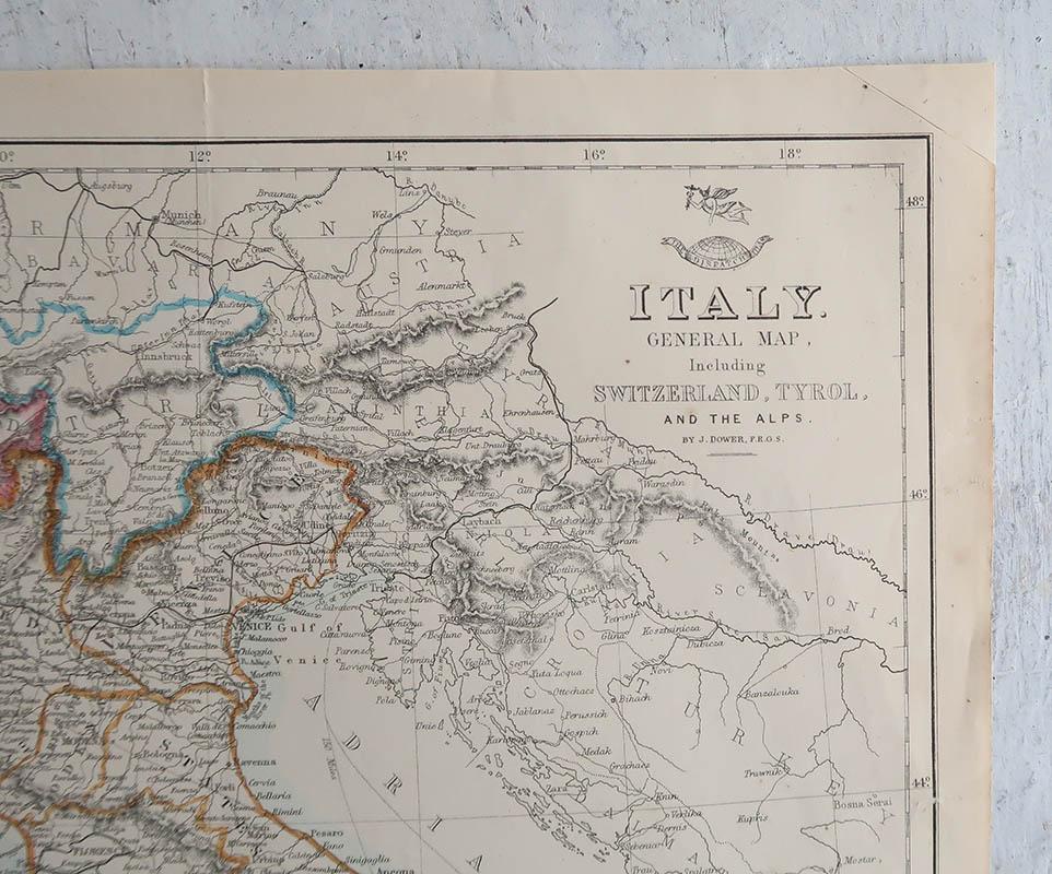 Anglais Grande carte ancienne originale d'Italie. I Johns, 1861 en vente