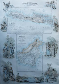 Gran Mapa Antiguo Original de Java y Borneo, Fullarton, C.1870