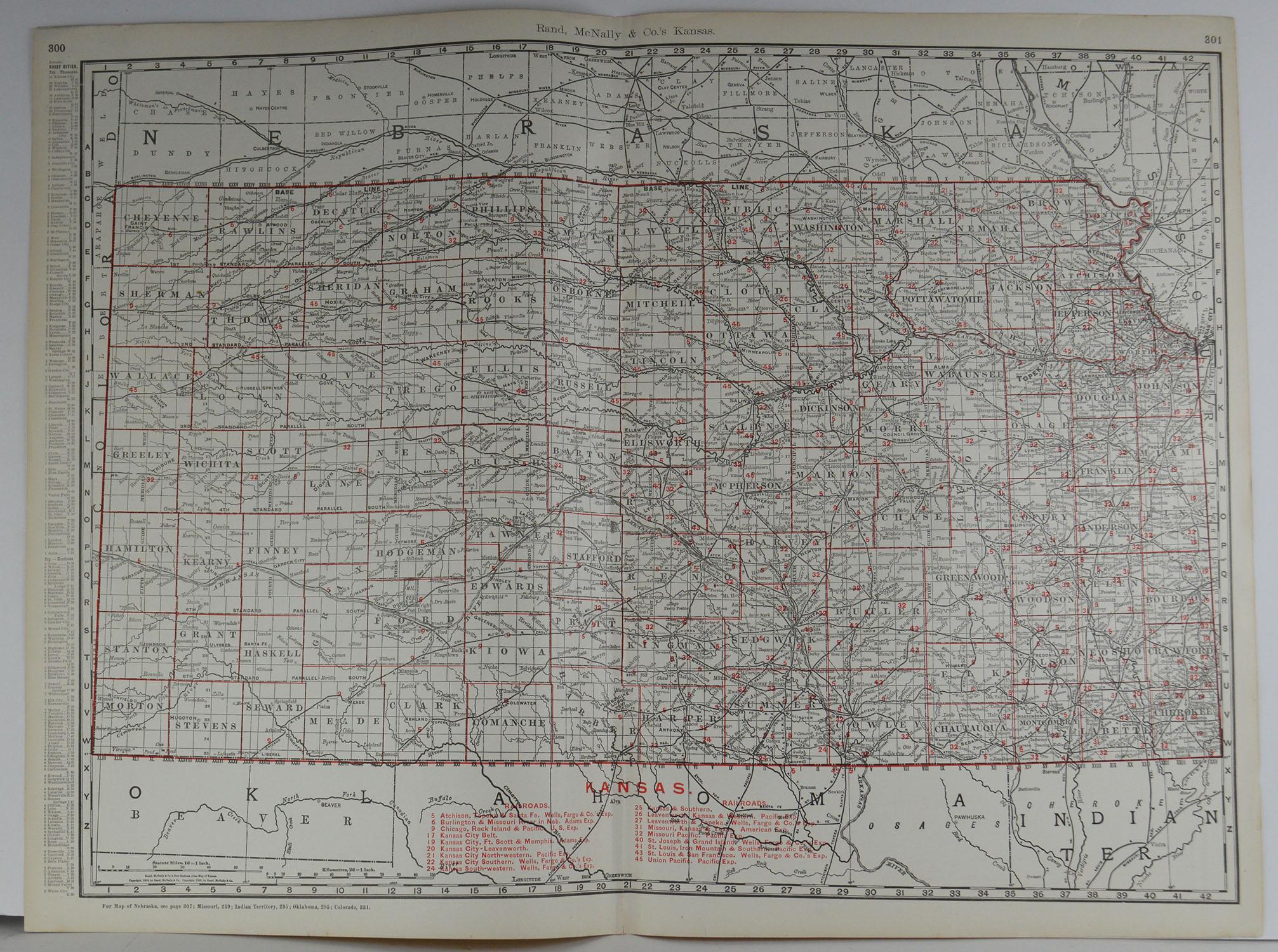 Fabulous monochrome map with red outline color 

Original color

By Rand, McNally & Co.

Published circa 1900

Unframed

minor edge tears.