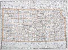 Large Original Antique Map of Kansas, USA, 1894