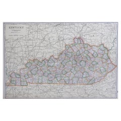 Large Original Antique Map of Kentucky, USA, C.1900