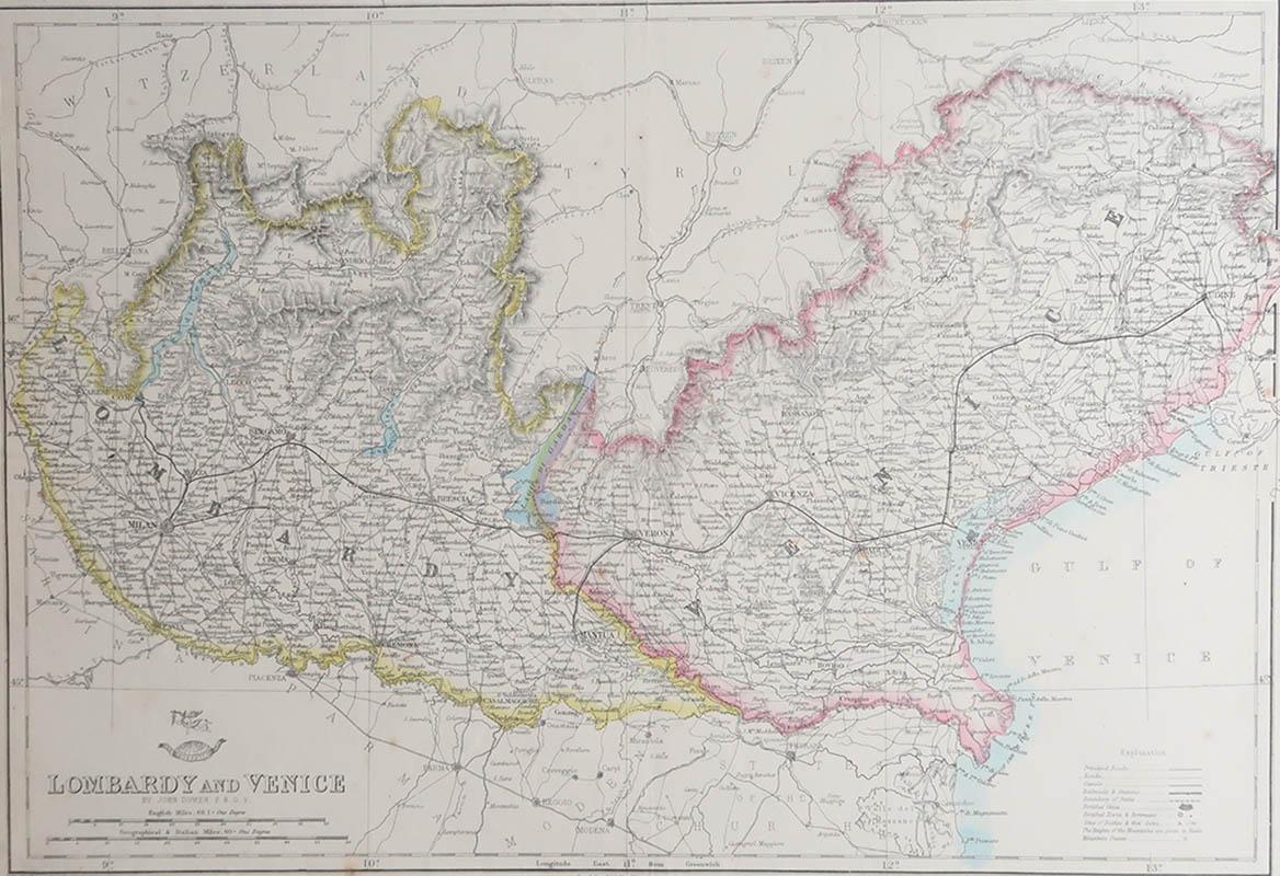 Ottima mappa della Lombardia e di Venezia

Incisione litografica di John Dower

Colore originale

Pubblicato, 1861

Non incorniciato

Buone condizioni / Piega sull'angolo in basso a sinistra

Spedizione gratuita



 
 