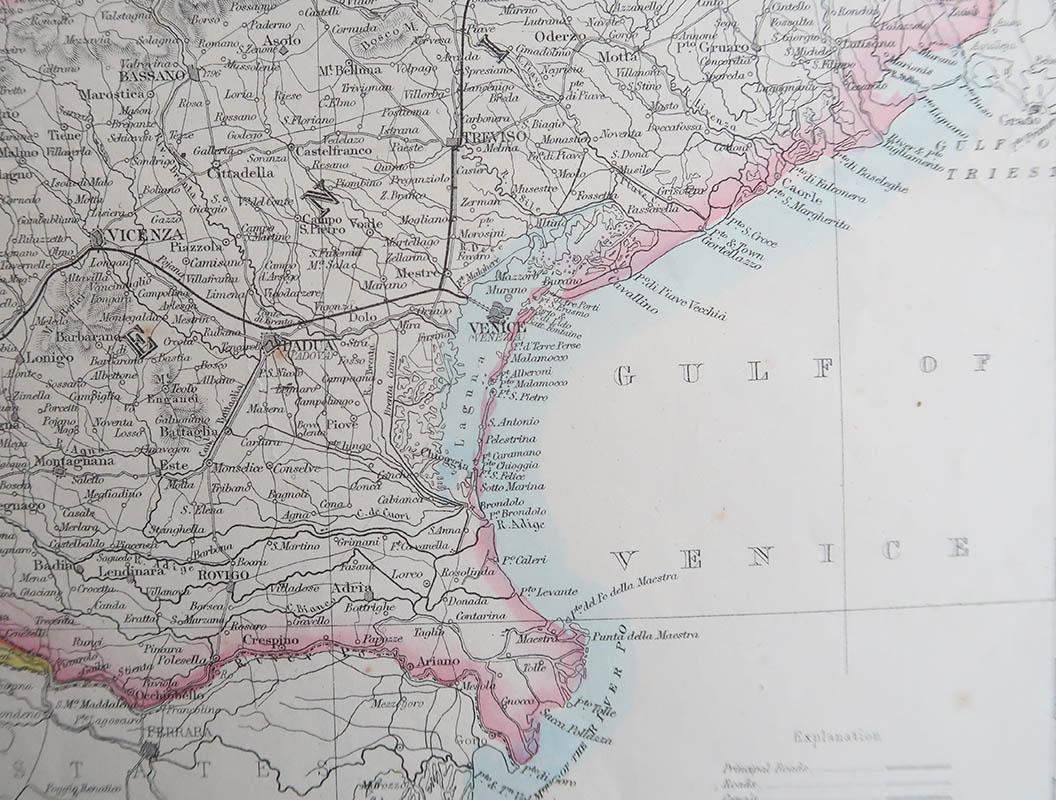 Inglese Grande mappa originale antica della Lombardia e di Venezia, Italia. John Dower, 1861 in vendita