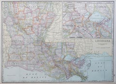Large Original Antique Map of Louisiana, USA, C.1900