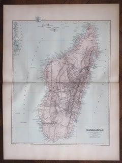 Large Original Antique Map of Madagascar. 1894