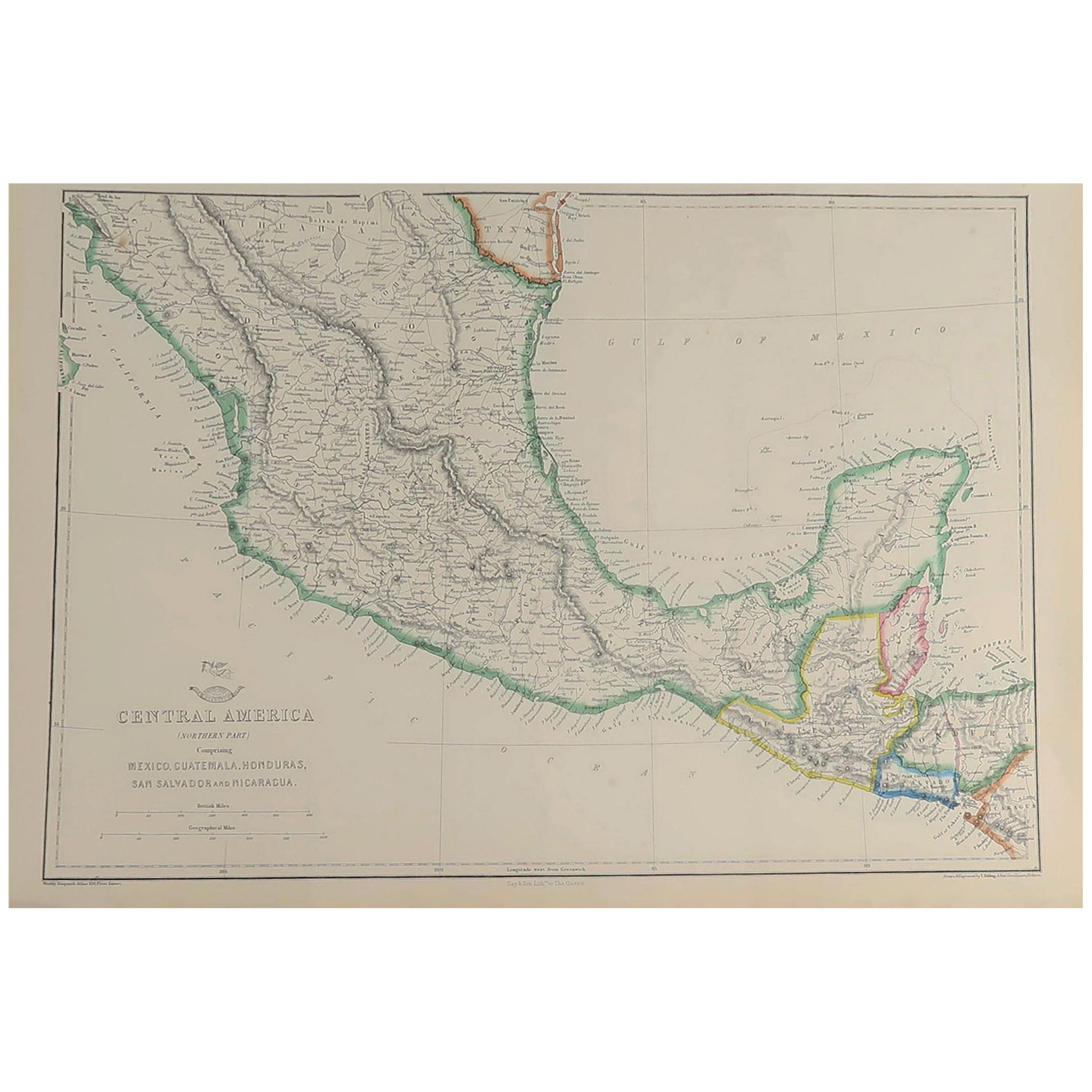 Large Original Antique Map of Mexico, 1861