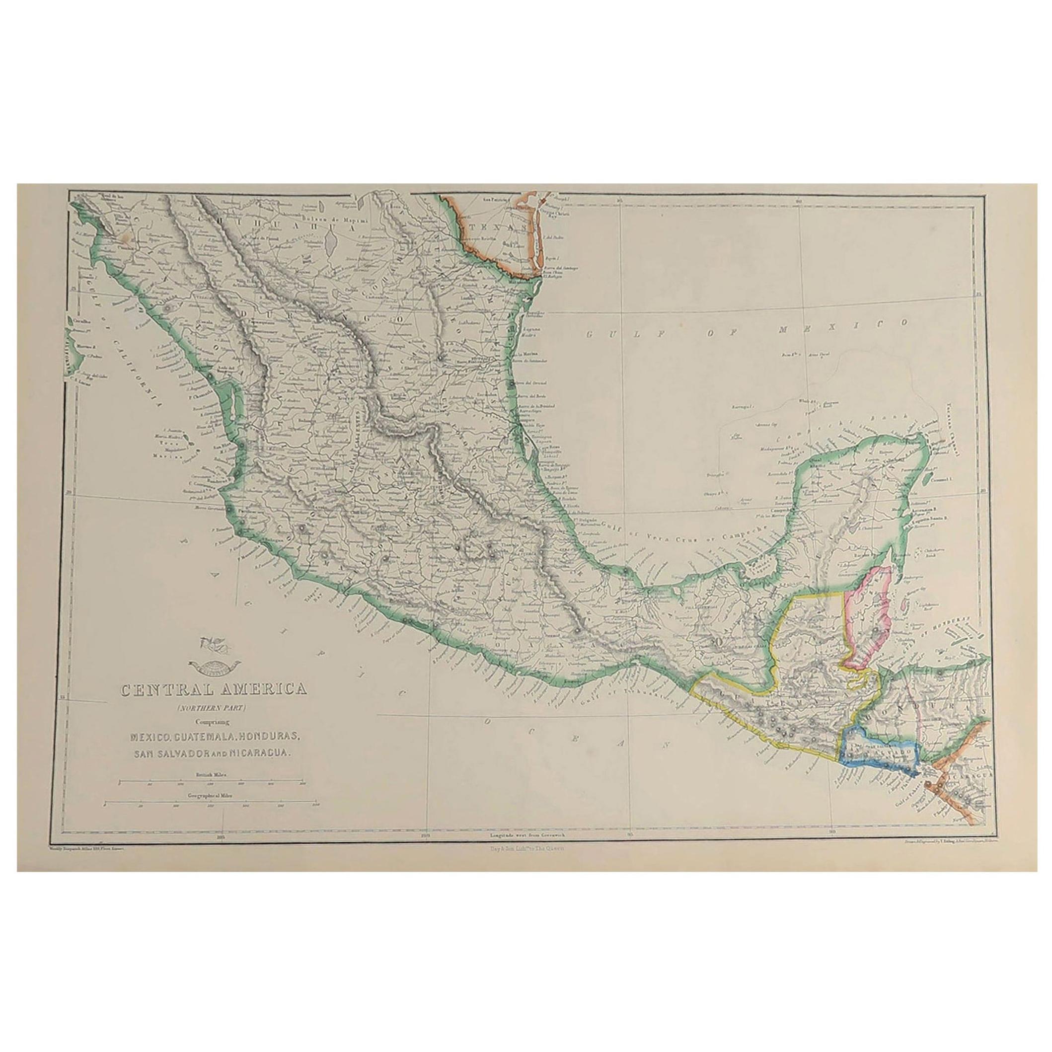 Large Original Antique Map of Mexico, 1861