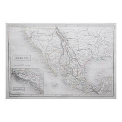 Large Original Antique Map of Mexico by Sidney Hall, 1847