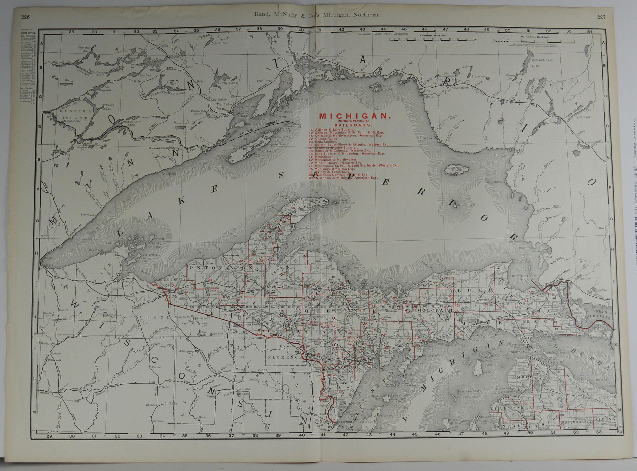 Fabulous monochrome map with red outline color 

Original color

By Rand, McNally & Co.

Published, circa 1900

Unframed

Repairs to minor edge tears.