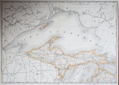 Large Original Antique Map of Michigan 'North', USA, 1894