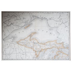 Grande mappa originale antica del Michigan 'Nord', USA, 1894