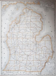 Large Original Antique Map of Michigan 'South', USA, 1894