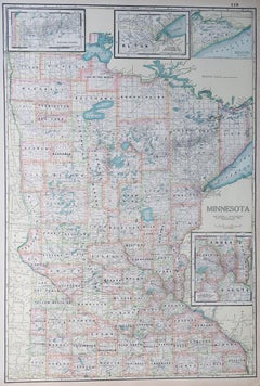 Large Original Antique Map of Minnesota, USA, C.1900