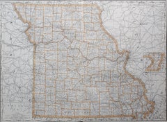 Large Original Antique Map of Missouri, USA, 1894