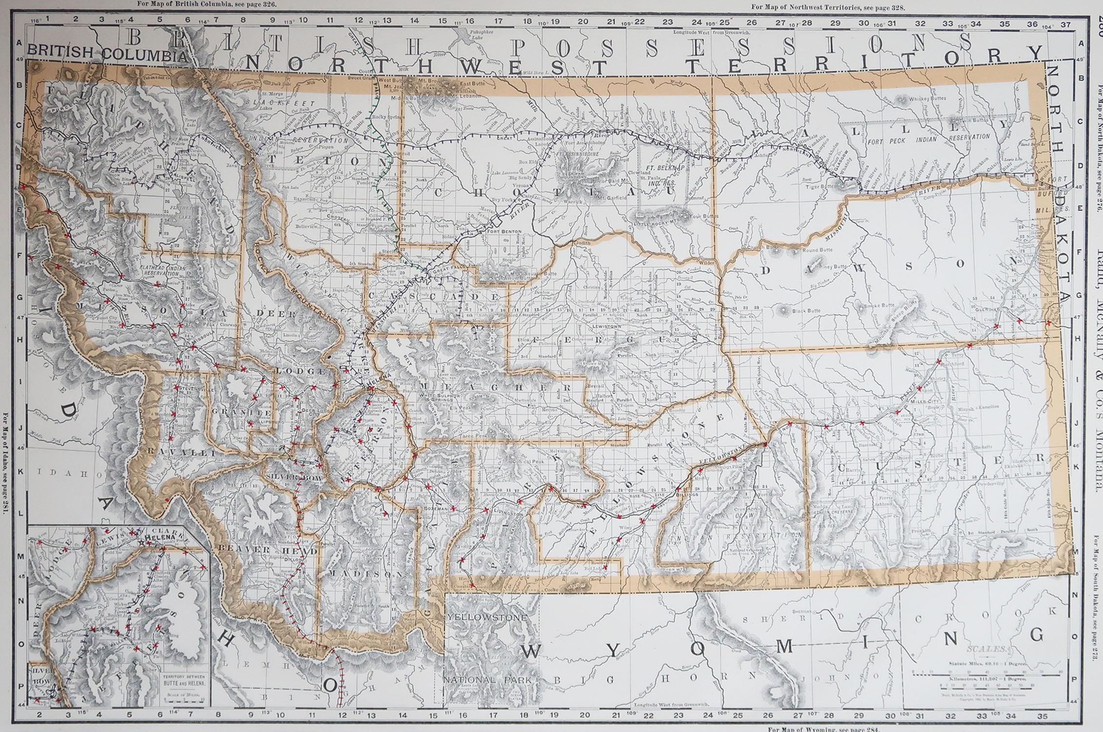 Fabulous map of Montana

Original color.

By Rand, McNally & Co.

Published, 1894.

Unframed.

Free shipping.