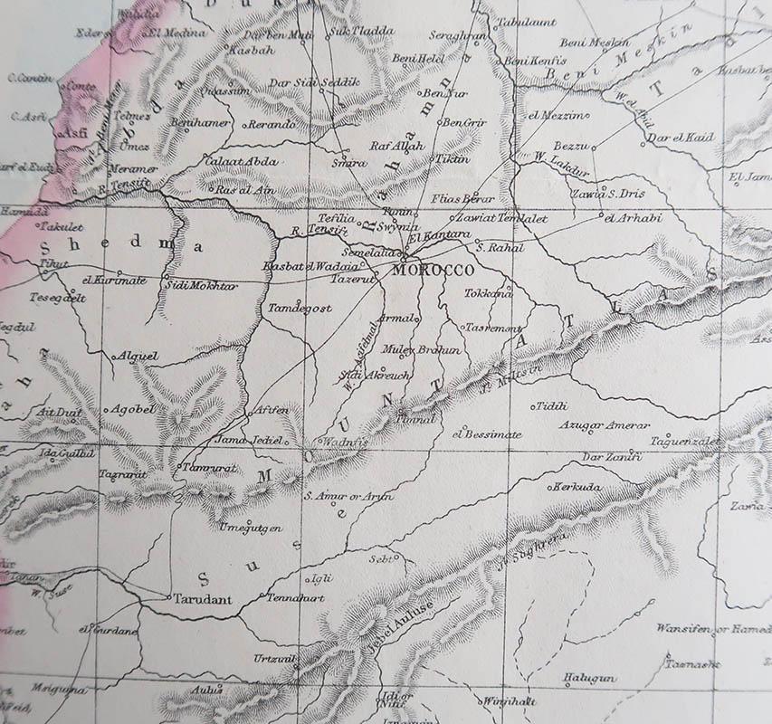 English Large Original Antique Map of Morocco. Edward Weller, 1861 For Sale