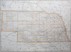 Large Original Antique Map of Nebraska, USA, 1894