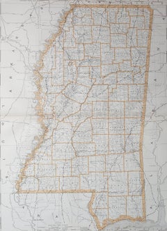 Large Original Antique Map of Mississippi, USA, 1894