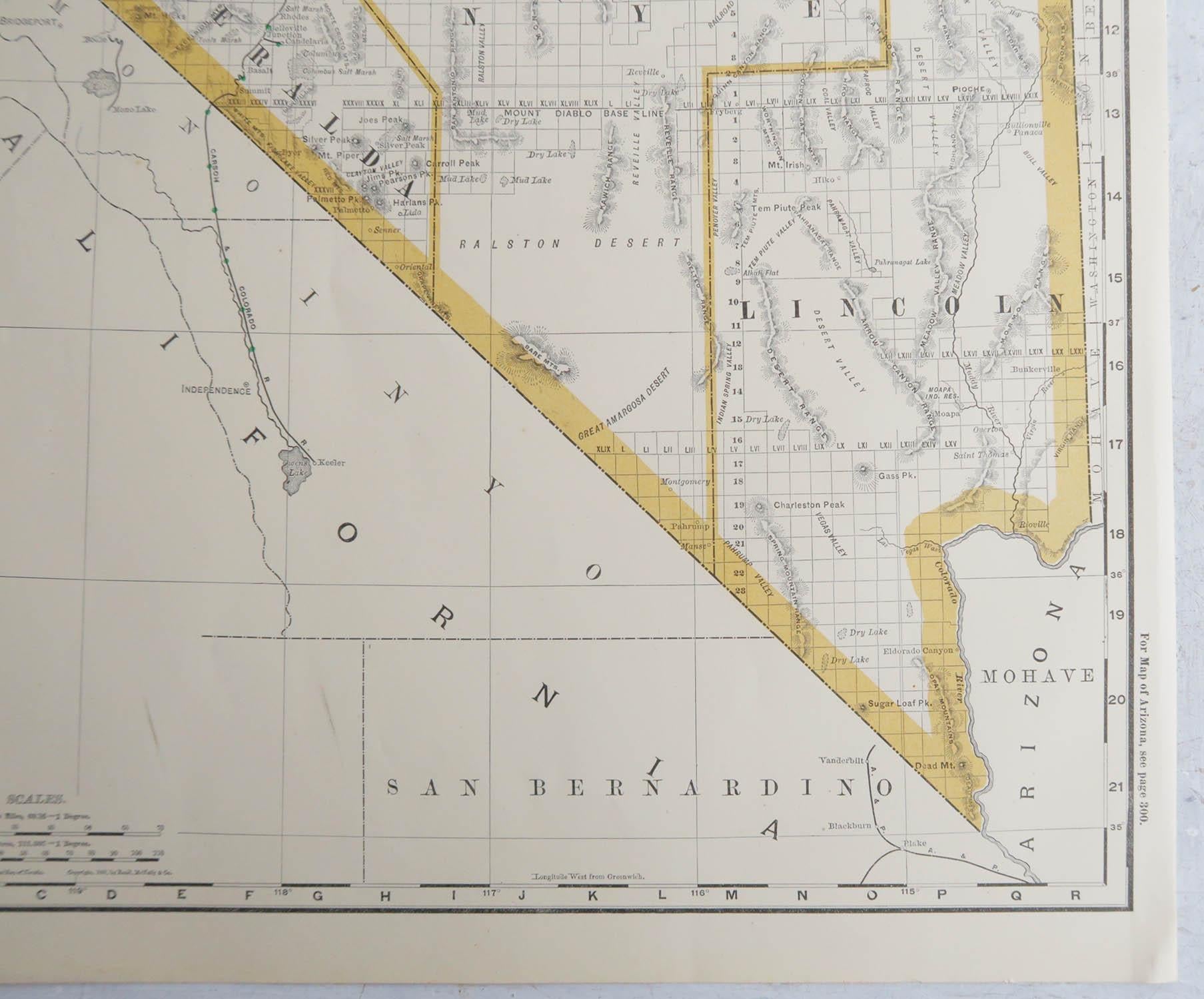 Große Original-Antike Originalkarte von Nevada, USA, 1894 (amerikanisch) im Angebot